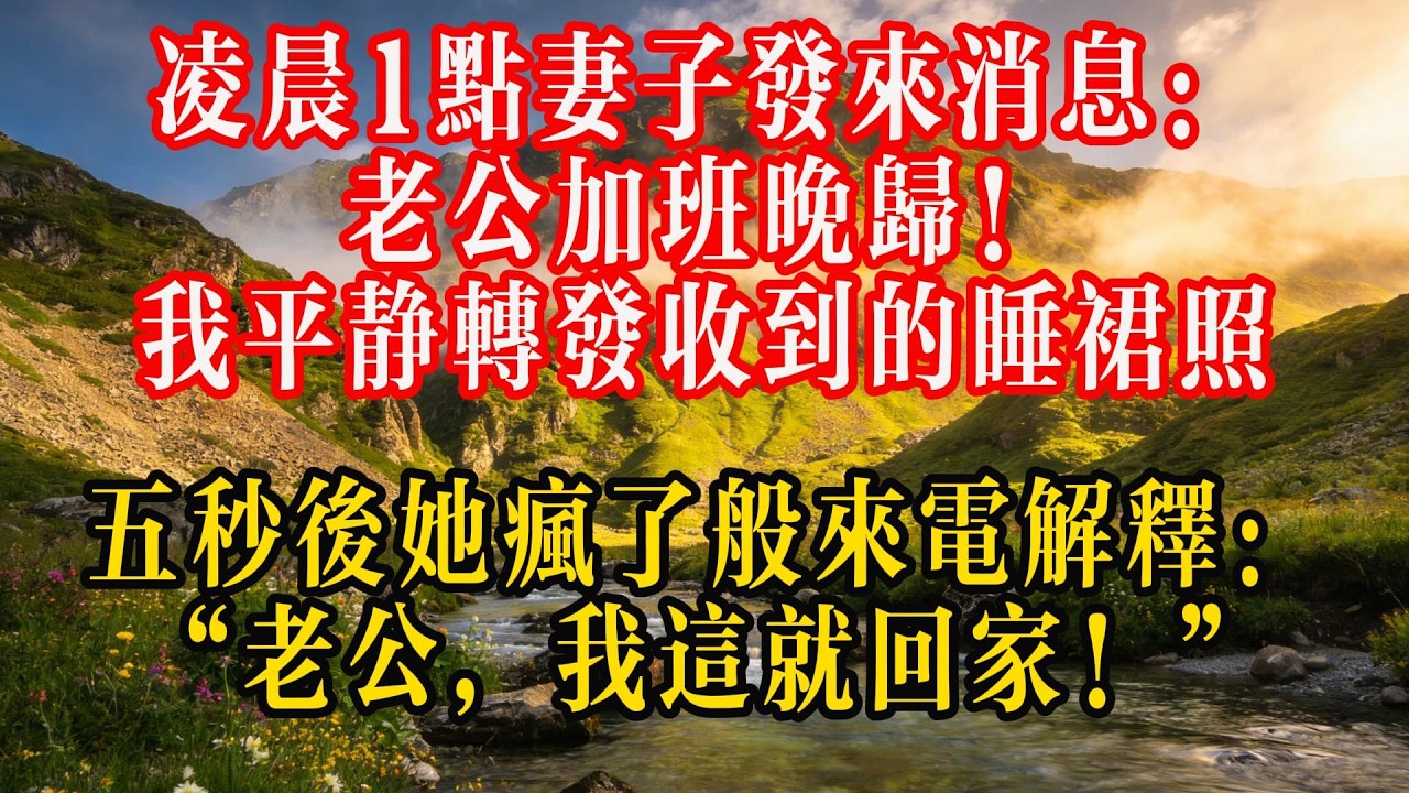 凌晨1点，妻子发来消息：“老公，加班晚归！”我平静转发收到的睡裙照，五秒后她疯了般来电解释：“老公，我这就回家！”#熱門 #故事分享 #故事頻道