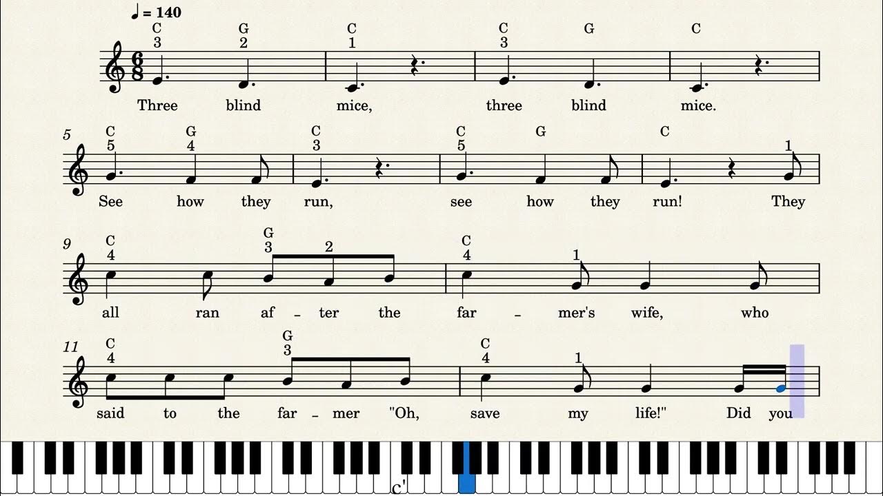 How To Play Three Blind Mice On The Piano Easy Piano Tutorial: How to Play Three Blind Mice, Notes + Lyrics - YouTube