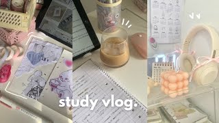 Study vlog ☁️ pinterest girl, preparing for exams, journaling, coffee, bubble tea, skincare ft.Foreo