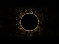 Golden circle and shimmery shiny particles. Video loop background. Beautiful decorative screensaver.