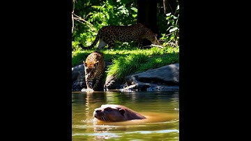Jaguar vs. Giant Otter: Apex Predator Strikes the River #Shorts #shortvideo #shortsfeed #animals