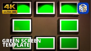 Free 4K Green Screen Hall of art gallery with pictures mock-up screen frame effect No Copyright