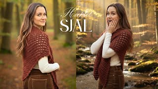 Sådan hækler du et TREKANTET SJAL i Granny-mønster | Med smuk picot-kant 💛