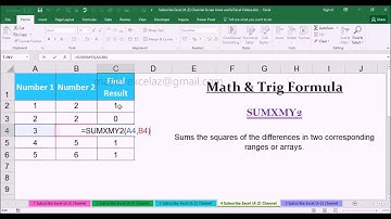 SUMXMY2 Math & Trig Function with Examples in MS Office Excel Spreadsheet 2016