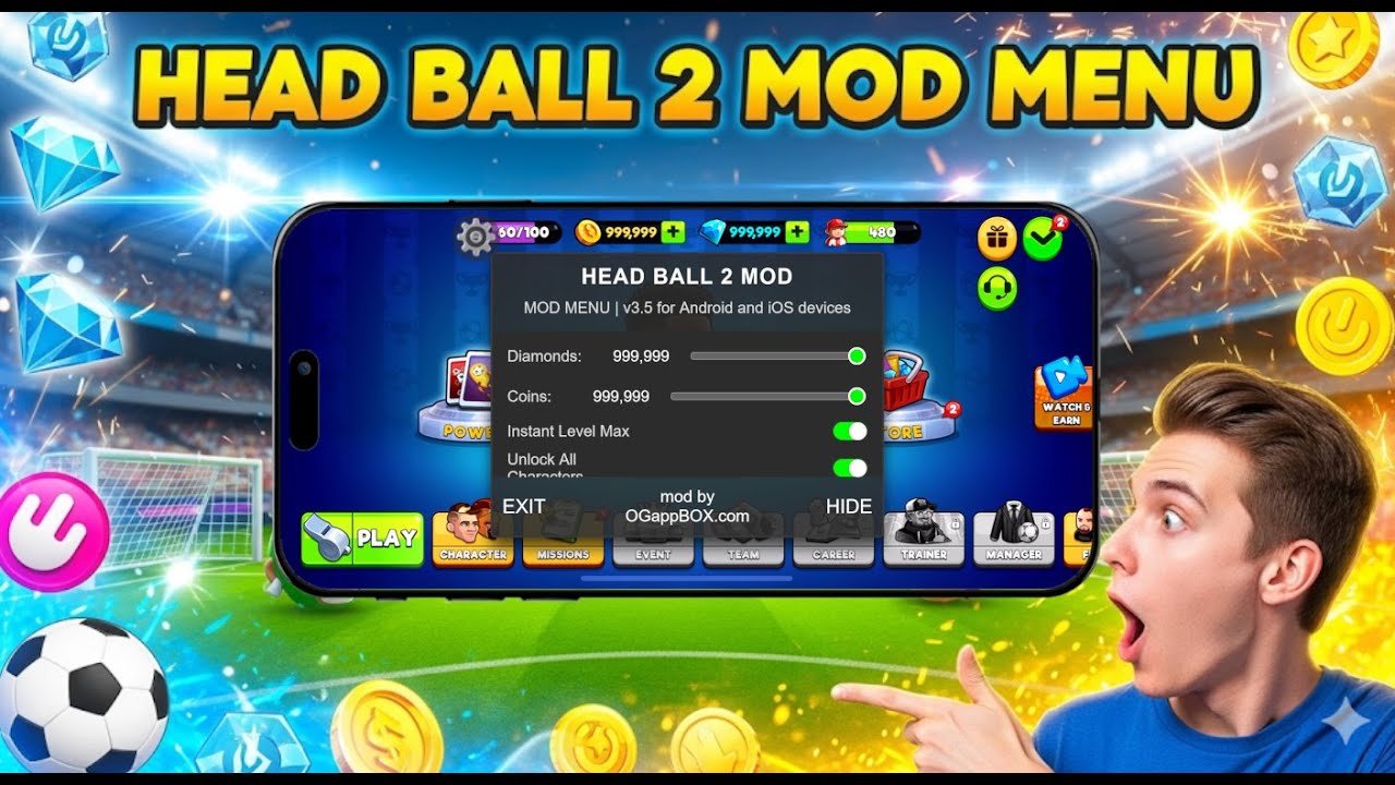 Get Unlimited Diamonds in Head Ball 2 Hack for iOS and Android