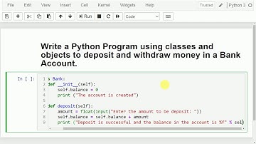 Python Program using classes and objects to deposit withdraw money in Bank Account by Mahesh Huddar