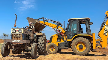 JCB 3DX Working for Mud Loading in Swaraj 744 fe Tractor || jcb video 