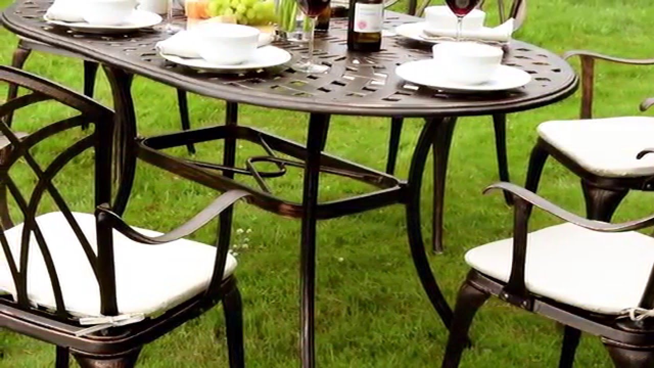 Ellister Regency Cast Aluminium 6 Armchair 152cm Oval Dining Set Dining Set Outdoor Furniture Sets Dining