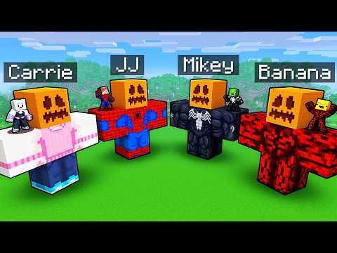 GIANT GOLEM: Spider-Man JJ vs Venom Mikey vs Gwen Carrie vs Carnage Banana Kid in Minecraft - Maizen