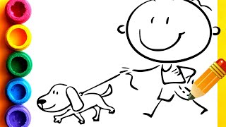 Cómo dibujar un niño con perro || Paso a paso