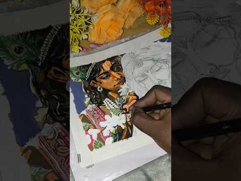 Radha Krishna drawing 🦚🪷 with #shorts #video #viral #krishna @artshuvam001 🌸✨