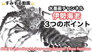⭐️すみする動画⭐️087『伊勢海老を描くための3つのポイント』How to draw a spiny lobster. Three F10eatures.