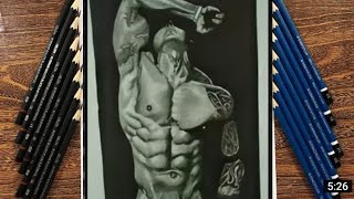 how to draw male body muscles | realistic body builder |abs|sketch |drawing|tutorial by monis miran