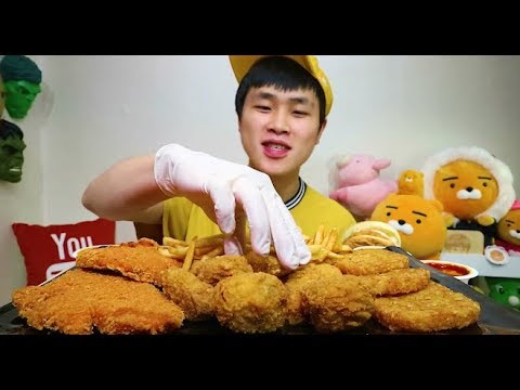 [<strong>Flower</strong> pig]꽃돼지 롯데리아 신메뉴 지파이+새우버거+치킨+감자튀김+허쉬 먹방 mukbang Eating <strong>show</strong>