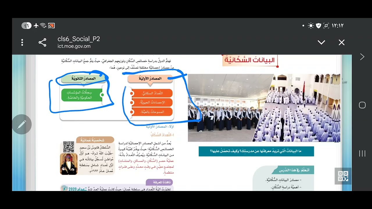 الصف السادس الفصل الثاني الدرس الأول البيانات السكانية