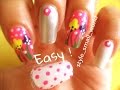 Easy and simple floral nail art design for beginners