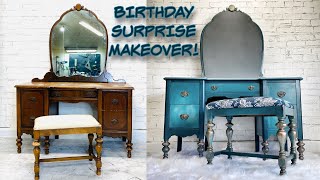 Vintage Vanity! Full Bedroom Makeover! Surprise Birthday for Megan