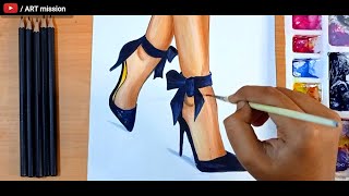 How to draw shoes/How to draw feet with high heels for beginners