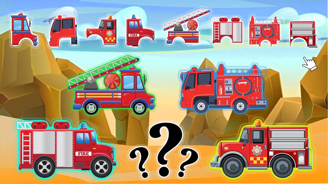 Fire Truck Challenge:  Guess Which Parts Belong to Which Vehicle | Funny Vehicles Animation