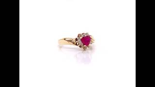 10CT YELLOW GOLD RUBY & DIAMOND CLUSTER ENGAGEMENT RING
