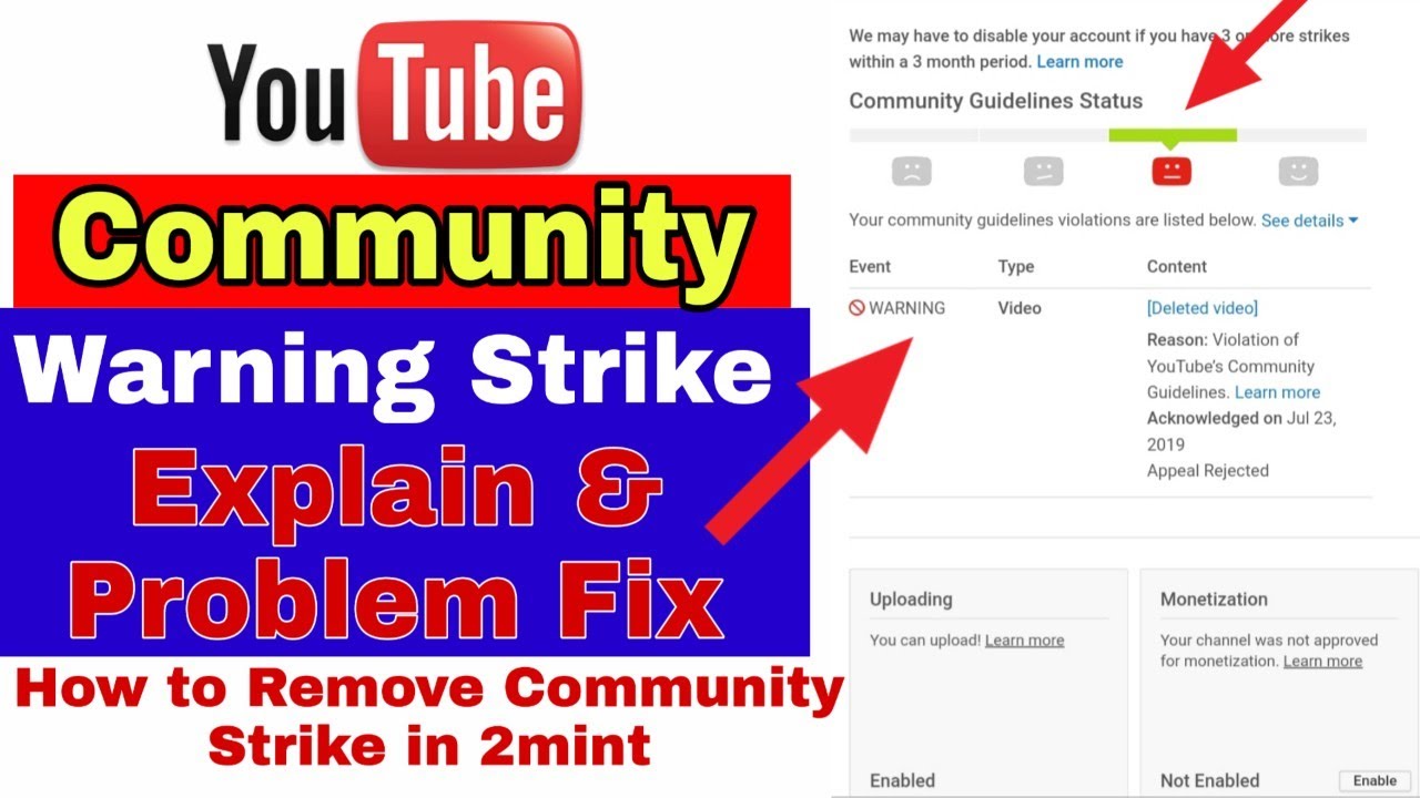 Youtube Warning Strike Full Explained How to Remove Wanning Community