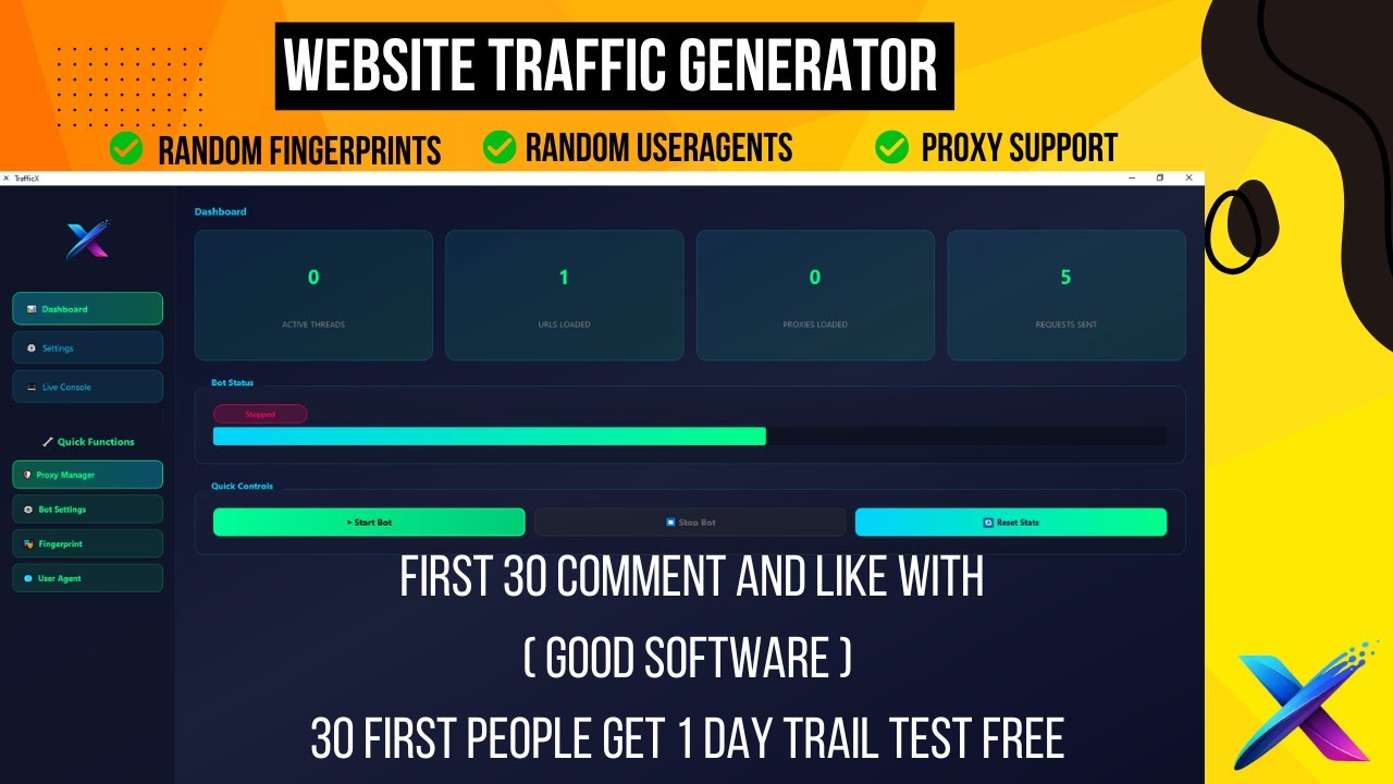 TRAFFIC X Software : Powerful Traffic Real time bot, 10x Fast with Fingerprint Human Bot