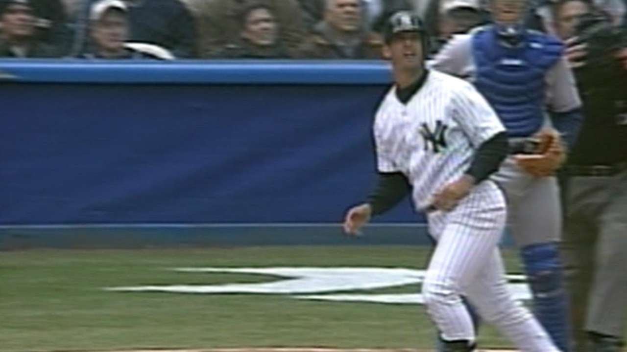 Jorge Posada of the New York Yankees and his son Jorge Posada Jr