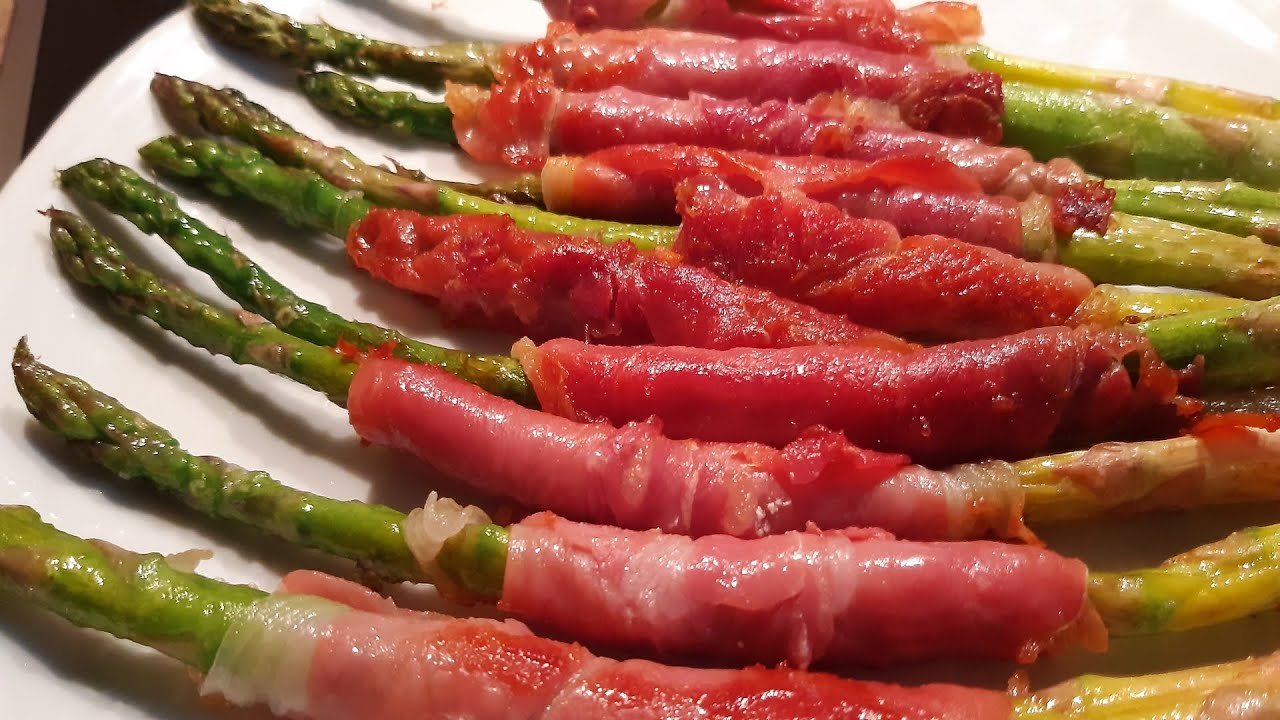Espárragos trigueros con jamón a la plancha - Cocina fácil