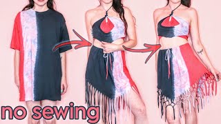 T-shirt skirt set! No sewing, upcycled fringe and macrame cutting tutorial