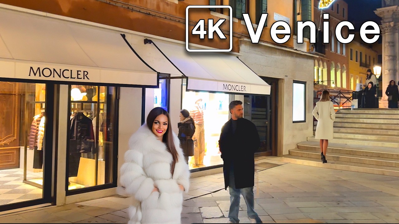 Venice Luxury Shops in an Exclusive Center - Evening Walking Tour 4K 60FPS