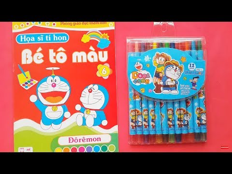 Bé Tập Đếm và Học Màu Sắc với Đồ Chơi Bút Màu Crayola Thông Minh, Vở Tô Màu Doraemon
