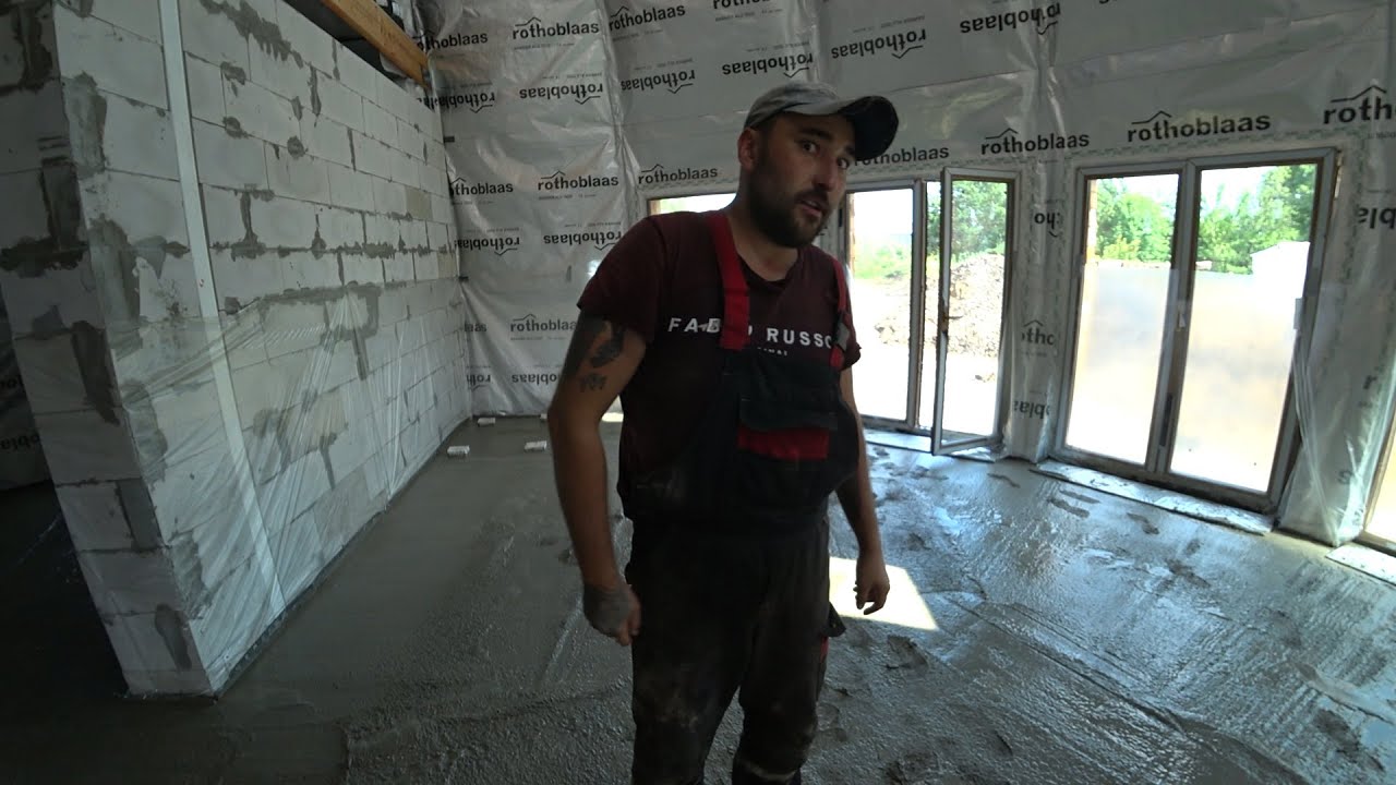 Стяжка из бетона М250. Теплый пол с затиркой под диски. Весь процесс ...