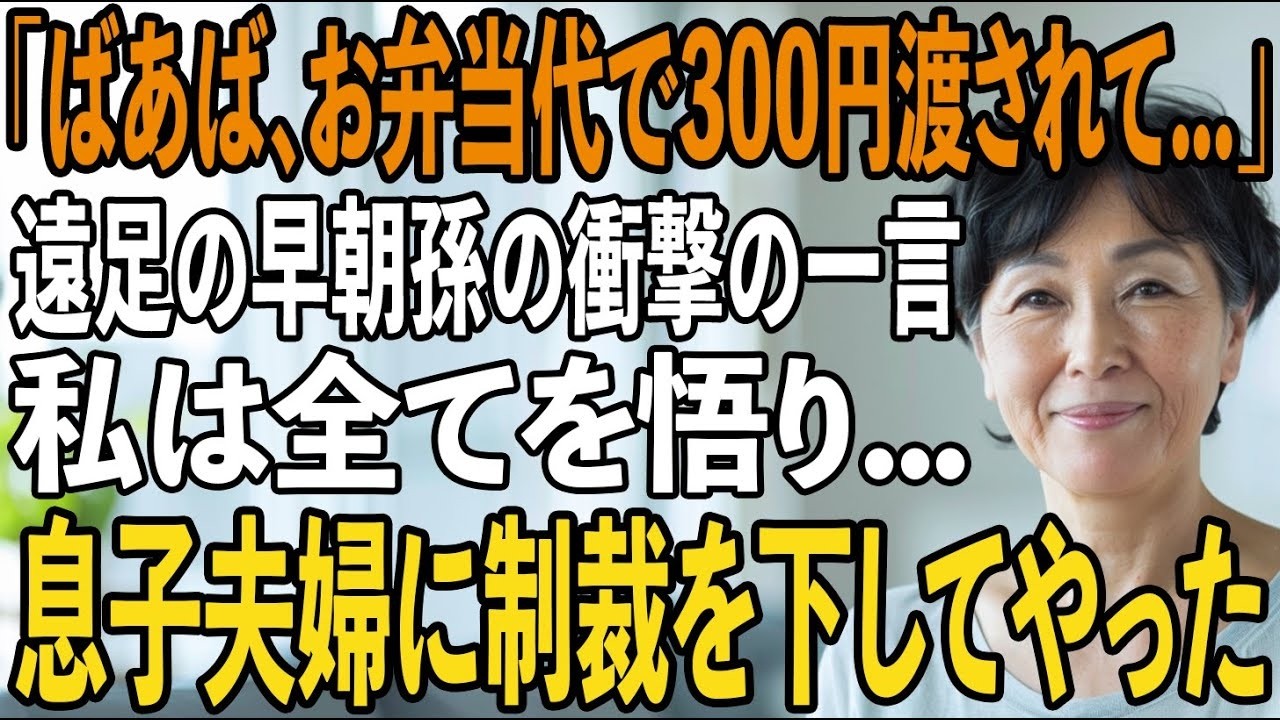 「おばあちゃん、今日は遠足なんだけど……パパとママ、外国に旅行に行くって、朝五時に出て行っちゃった」 十一月の寒い朝、玄関に震える孫が立っていた。手渡されたのは、たったの三百円。十歳の孫の遠足の弁当を「これで済ませろ」と言うのです。私は保育歴三十七年の保育士。その目で、孫がカップ麺ばかり食べているのを知ってしまった。 そして、息子夫婦のSNSには「子育てから解放されて最高」と。...