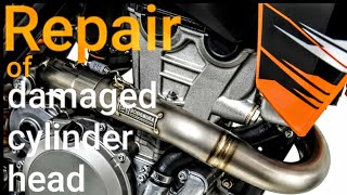 Ktm sxf 350  repair of the damaged cylinder head. Double plain bearings on camshaft.