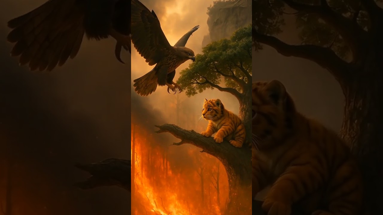 Eagle saves tiger cub trapped in fire 