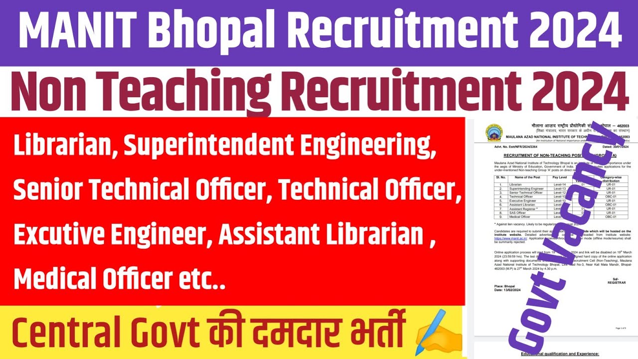 MANIT Non Teaching Recruitment 2024 Nit Bhopal New Vacancy Nit New