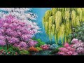 Blooming Spring Trees Acrylic Painting LIVE Tutorial