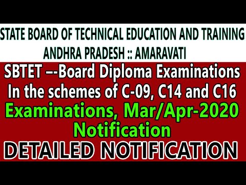 AP SBTET DIPLOMA MAR/APRIL EXAMINATION 2020 FOR C09, C14, C16. DETAILED NOTIFICATION REG/SUP