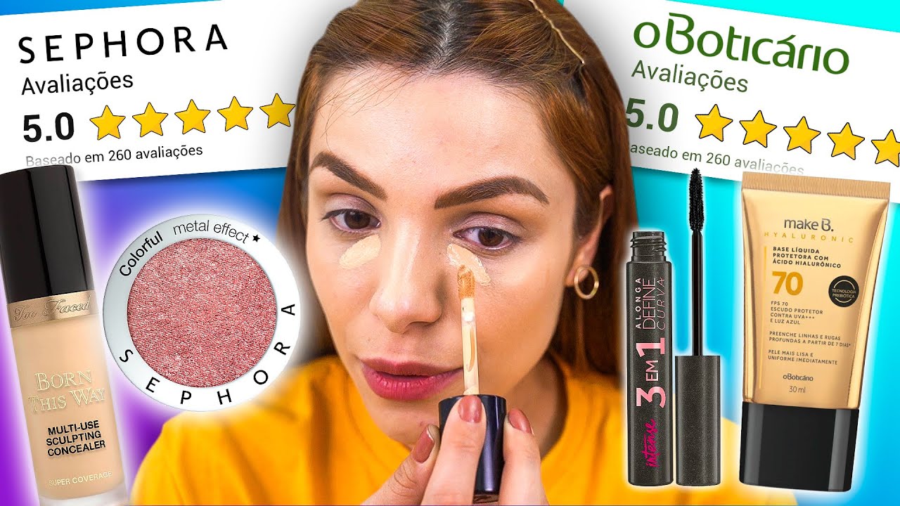 TESTEI as MAKES com MELHOR AVALIAÇÃO da INTERNET | Sephora, Boticário...