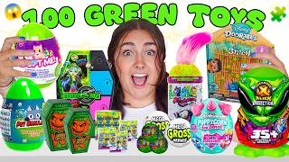 UNBOXING 100 *GREEN MYSTERY* TOYS!!😱🧩 *RARE FINDS*