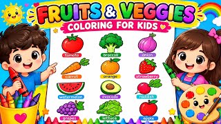 🍎 Fruits & Vegetables Coloring for Kids | Learn Fruit & Vegetable Names | Drawing & Coloring