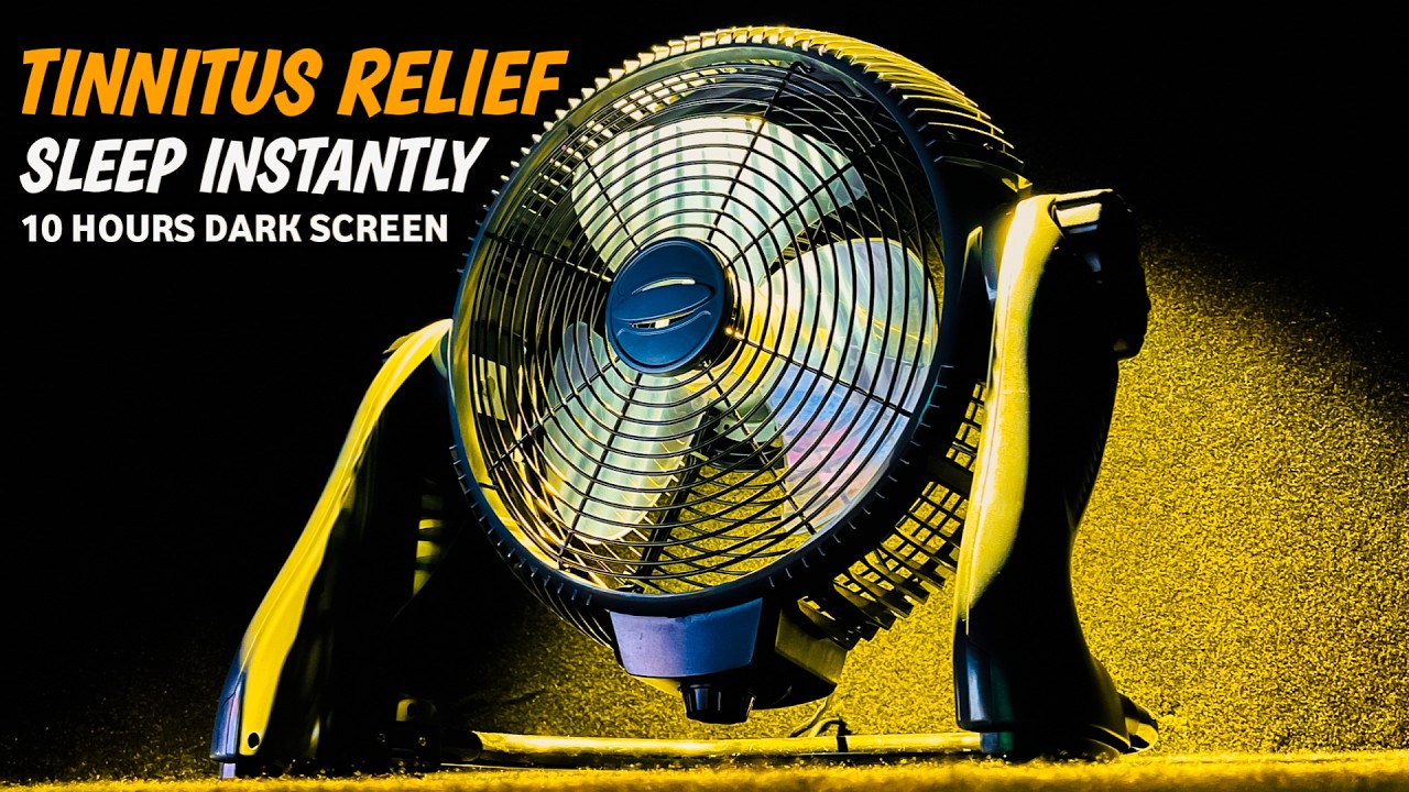 Sleep Instantly 😴 Tinnitus Relief Heavy Fan White Noise | 10 Hours Dark Screen for Insomnia