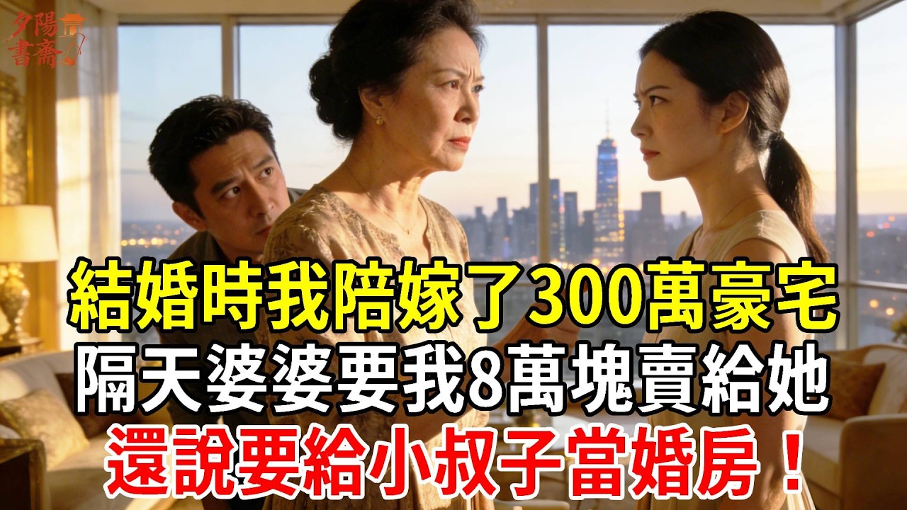 結婚時我陪嫁了300萬豪宅，隔天婆婆要我8萬塊賣給她，還說要給小叔子當婚房！#為人處世#經驗#情感故事#戀愛#情感#婚姻#人生感悟