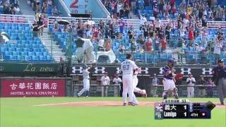 06/01 (補賽) 義大 vs Lamigo 四局下,林泓育轟出陽春全壘打,報了前次打擊被三振的一球之仇,也讓Lamigo追平比數