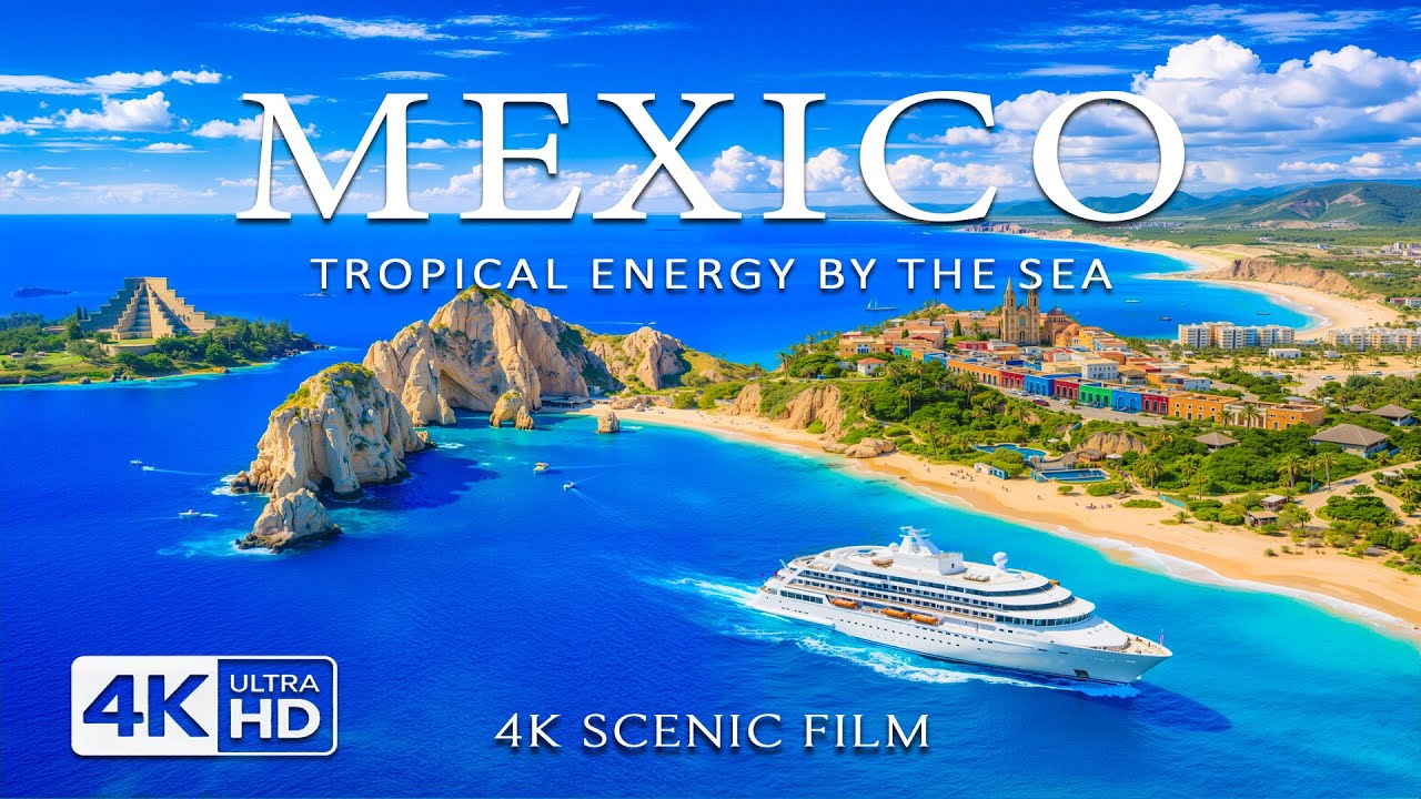 [4K] Живописная Мексика 🇲🇽 – Ривьера Майя, Тулум и прибрежный рай. Съемка с дрона под музыку в сти