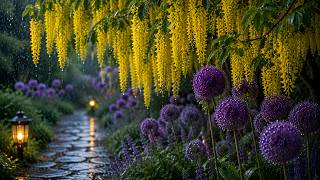 🌼 Cozy Rain on Yellow Wisteria & Purple Allium 🌧️ Garden Ambience for Sleep & Relaxation screenshot 3
