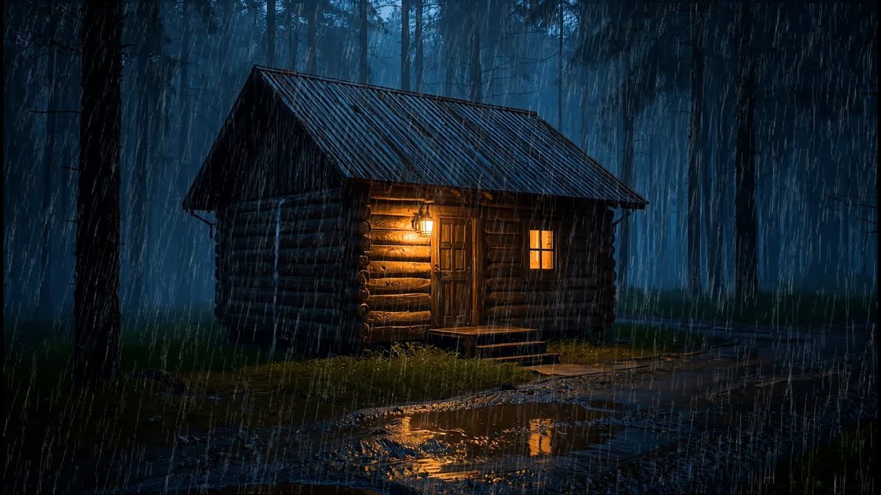 Calming Rain Sounds for Sleep 🌧️ Cozy Cabin Night Ambience in the Forest for Deep Relaxation
