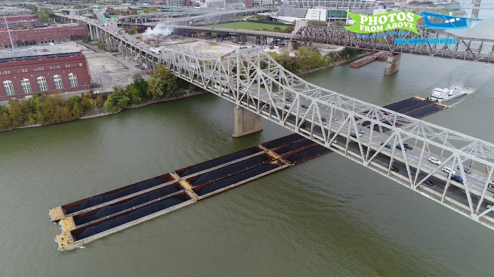 Ohio River Barge - Cincinnati - Drone View