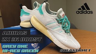 スニーカー SUPER KICKS_Green&Grey Adidas ZX 2K Boost 'Grey One Hi-Res Green' Unboxing - YouTube