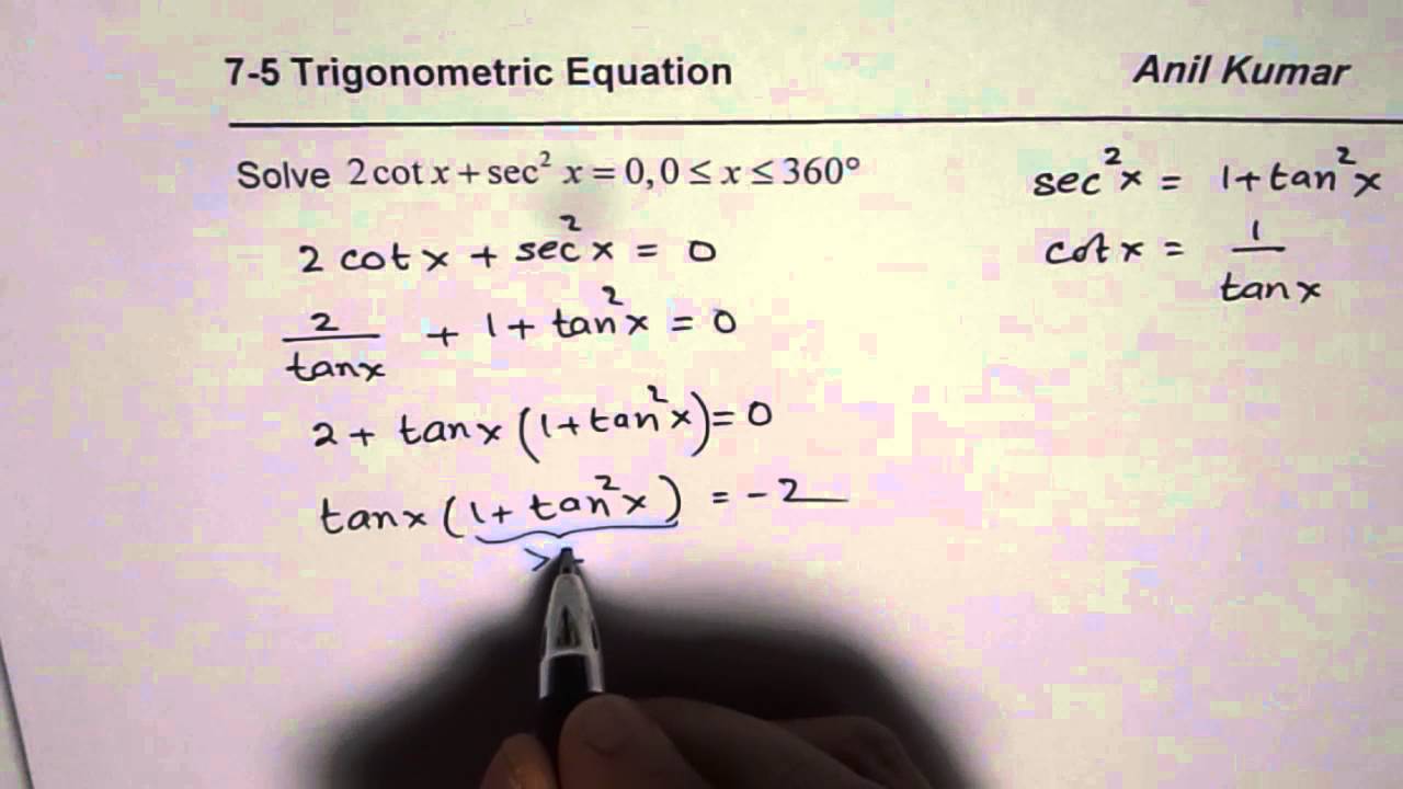 cot x plus sec^2x equal 2 Trigonometric Equation Solution - YouTube